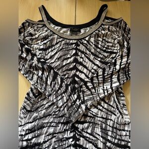 Belldini Black Sweater with Silver Embellishments zebra print